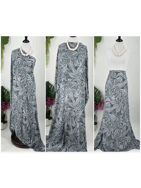 Gray/White Tropical Floral MAXI SARONG Kīkepa Pareo Beach Wrap Skirt